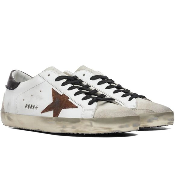 Golden Goose Superstar White Chestnut Brown Star Leather Suede Lace Up Sneaker - Picture 1 of 14